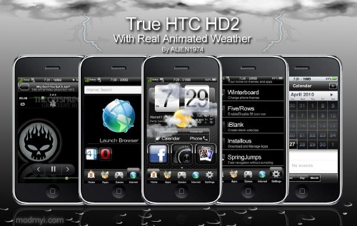 True HTC HD2 with Real Animated Weather Theme for iPhone