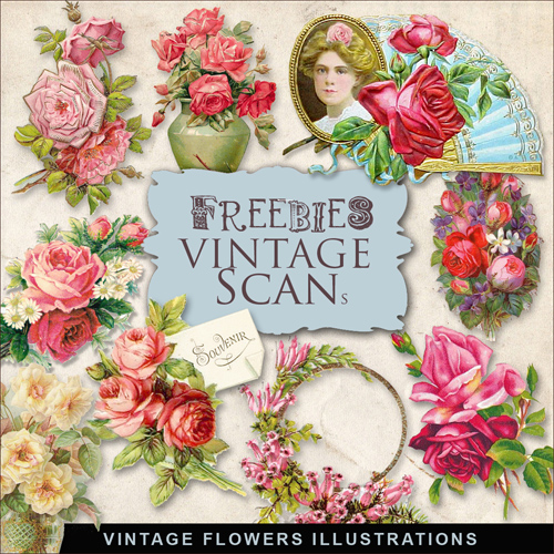 Scrap-kit - Vintage Flowers Illustrations