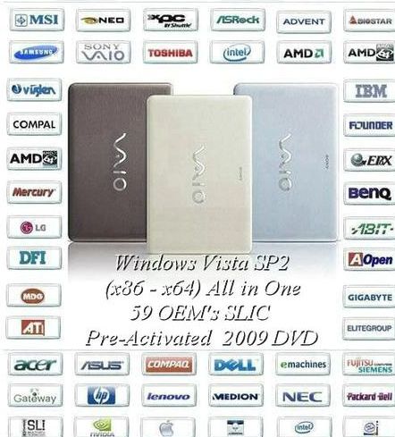 Microsoft Windows Vista SP2 (x86 - x64) All in One 59 OEM Disk For All NoteBooks
